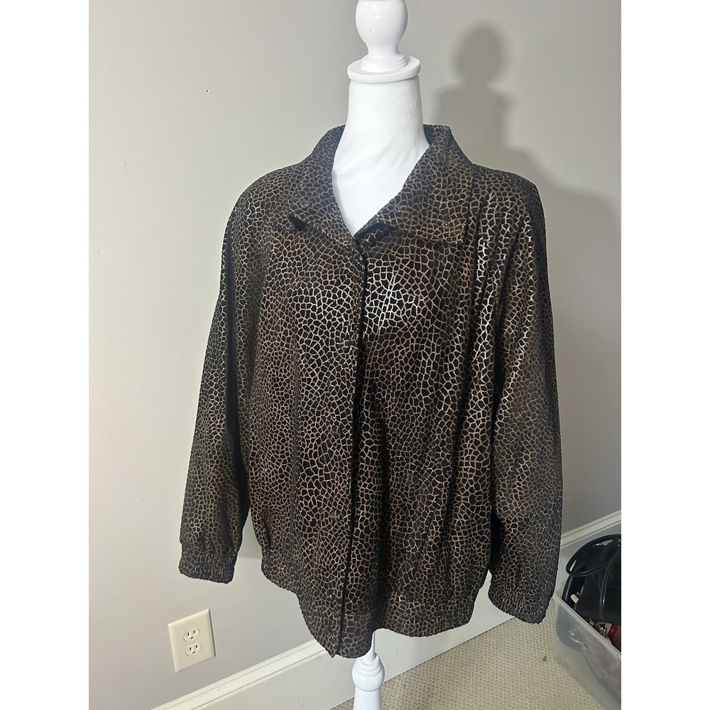 Womens Leather Jacket Coat Brown 12 Snake Print‎ Shiny Vintage Lillie Rubin